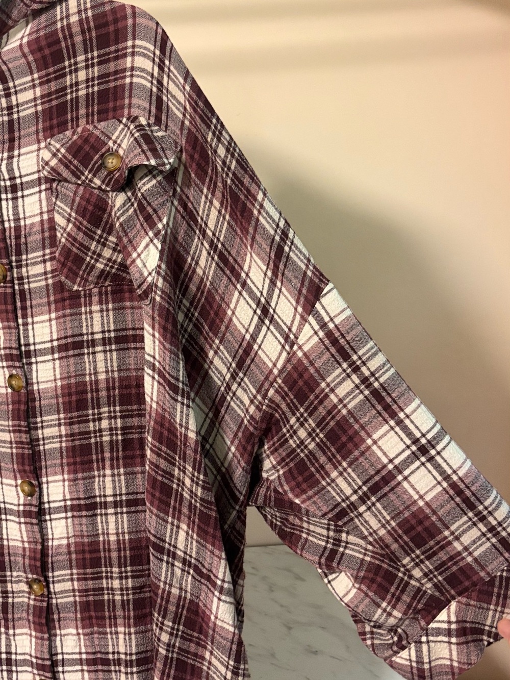 torrid Burgundy and White Plaid Button-Up Shirt - Picture 5 of 5